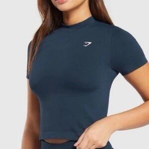 Gymshark EVERYDAY SEAMLESS SHORT SLEEVE CROPPED BLUE WORKOUT ATHLETIC SHIRT TOP